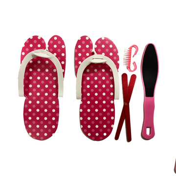 Polka Dot Pedicure Kit with Disposable Slippers, Emery Boards, Toe Separator & Foot File – Complete Travel-Friendly Foot Care Set for At-Home & Salon Use, Perfect Spa & Bridal Gift